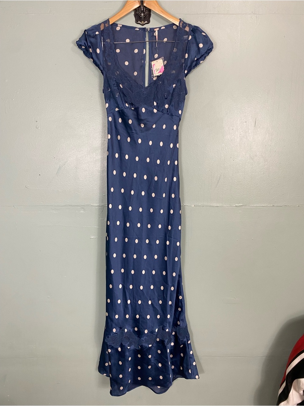 Free People Butterfly Babe Maxi Dress Blue Patte Polka Dot Small - Picture 2 of 6